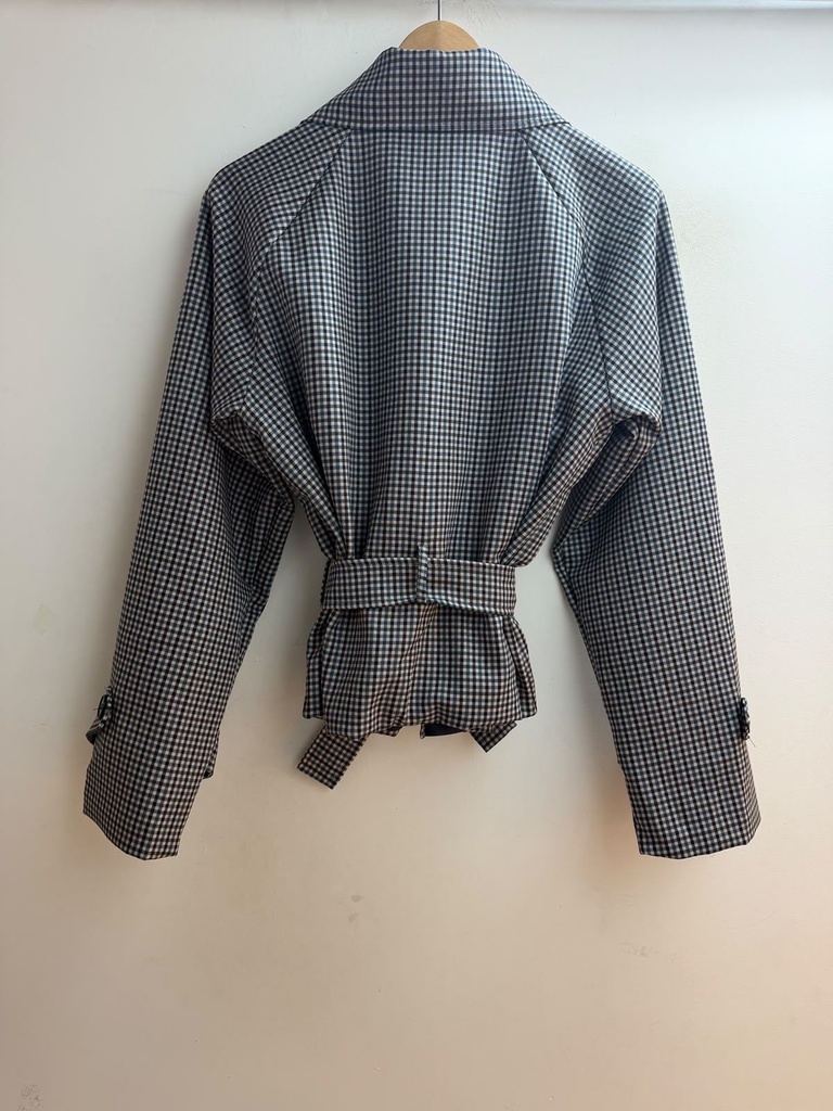 Veste croisée à carreaux ceinturée - Marine (2)