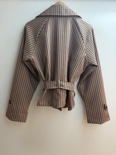 Veste croisée à carreaux ceinturée - Camel