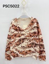Pull col V imprimé petites fleurs - Rose et chocolat (2)