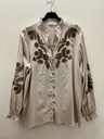 Blouse brodée col volanté - Rayé brun (2)