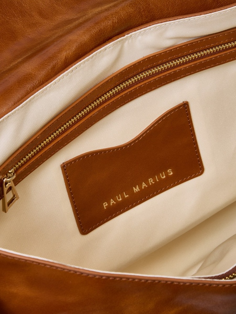 Sac à main Paul Marius Bernadette en cuir vernis cognac (4)