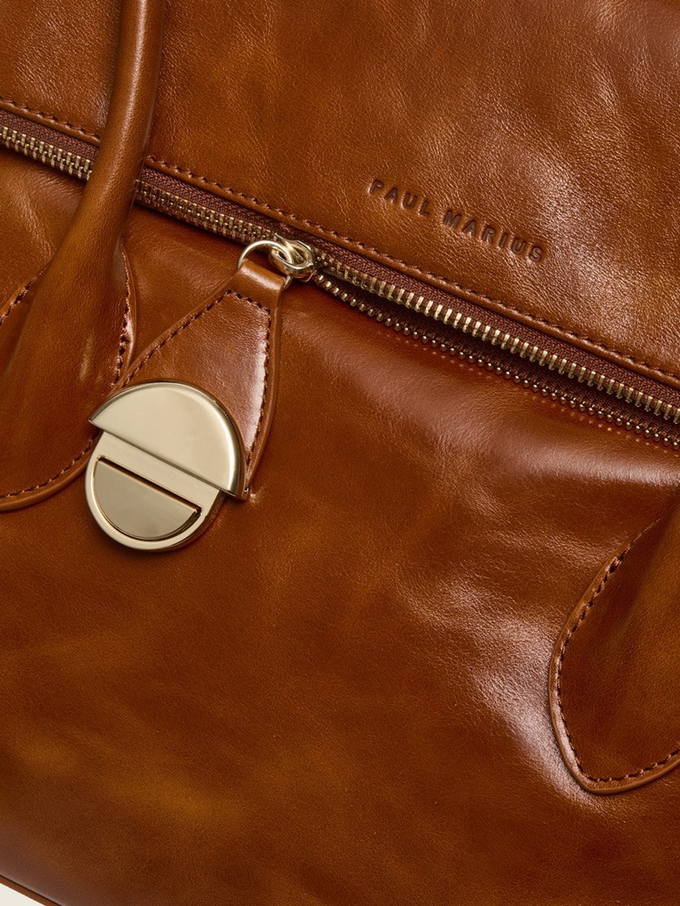 Sac à main Paul Marius Bernadette en cuir vernis cognac (5)