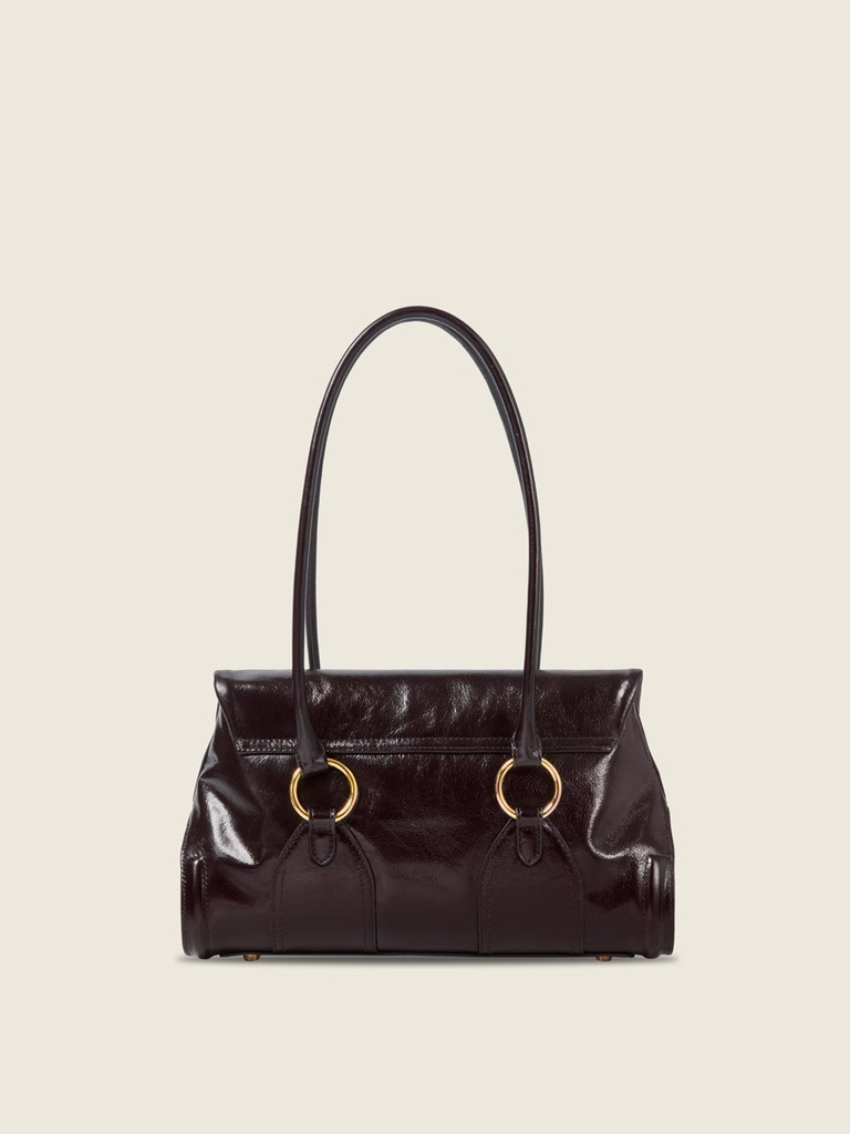 Sac baguette Paul Marius Bernadette Baguette en cuir vernis aubergine (3)