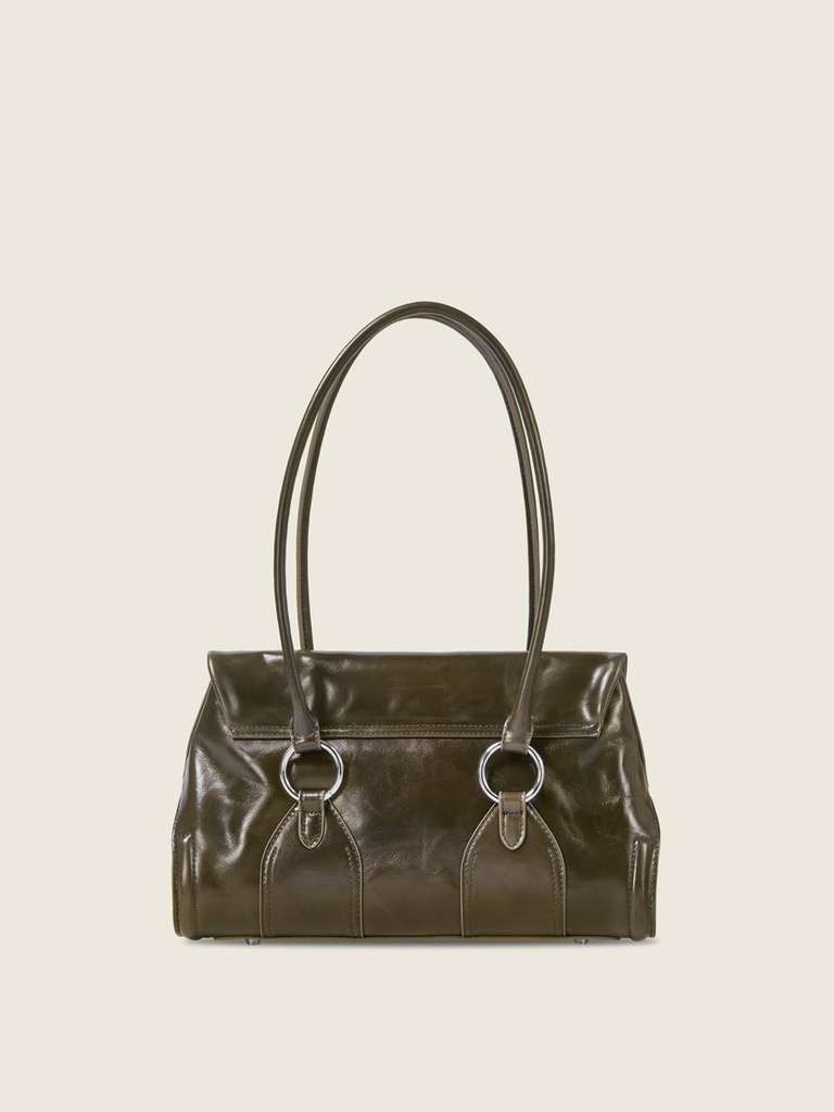 Sac baguette Paul Marius Bernadette Baguette en cuir vernis vert kaki (3)