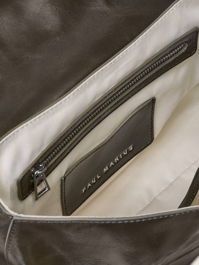 Sac baguette Paul Marius Bernadette Baguette en cuir vernis vert kaki (4)