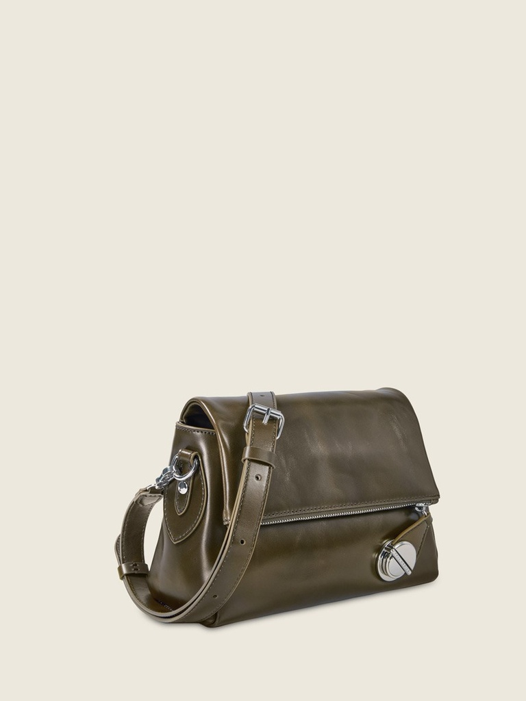 Sac bandoulière Paul Marius Bernadette Pochette en cuir vernis vert kaki (3)