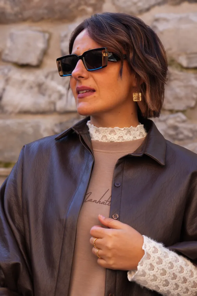 Chemise / veste en simili - Chocolat (vue 2)