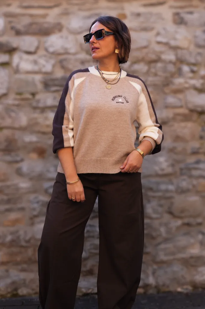 Pull Running Club - Manches raglan - Beige (vue 4)