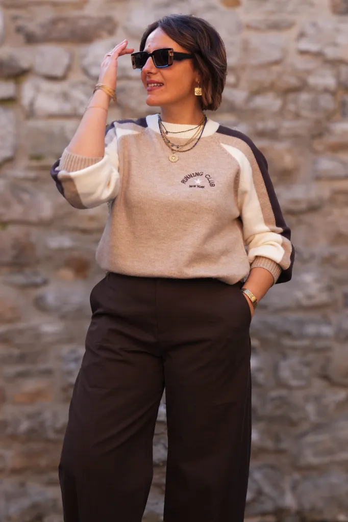 Pull Running Club - Manches raglan - Beige (vue 6)