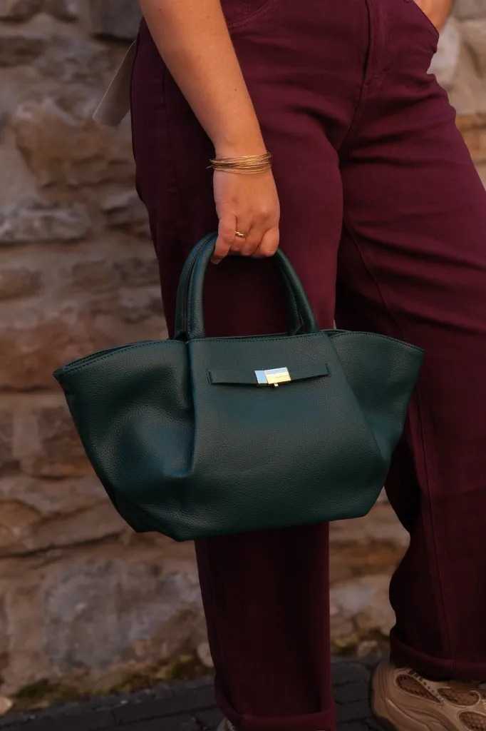 Sac à main cabas grainé à fermoir - Vert (vue 2)