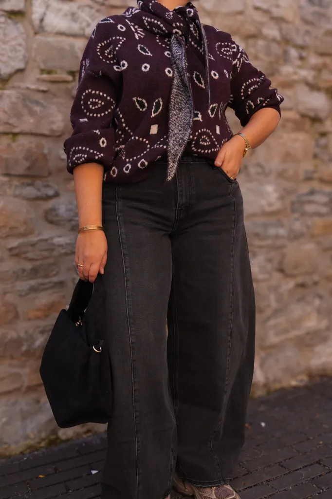 Ensemble pull et châle - Jacquard bandana - Prune (vue 4)
