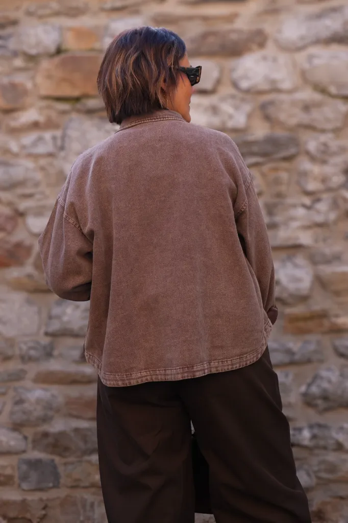 Veste-chemise en denim délavé - Oversize - Choco