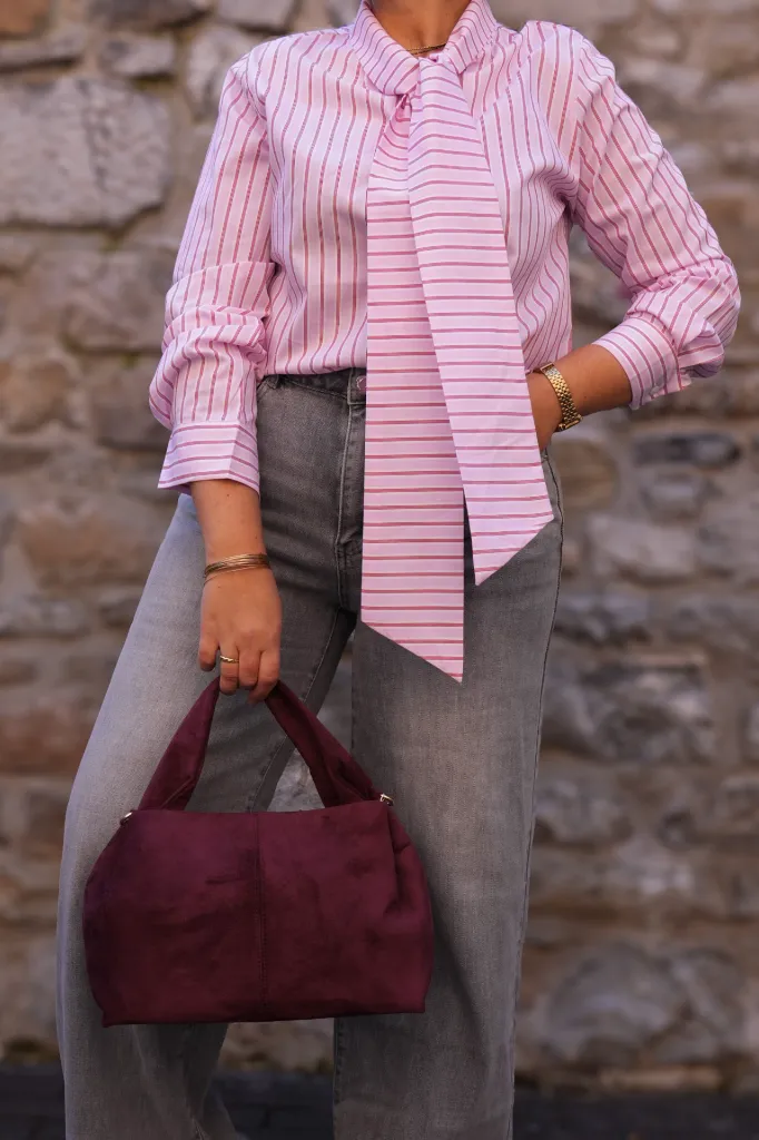Chemise rayée - Lavallière - Rose (vue 2)