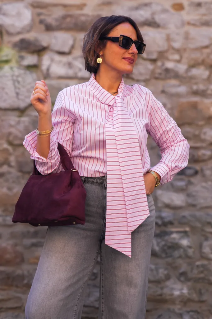 Chemise rayée - Lavallière - Rose (vue 3)