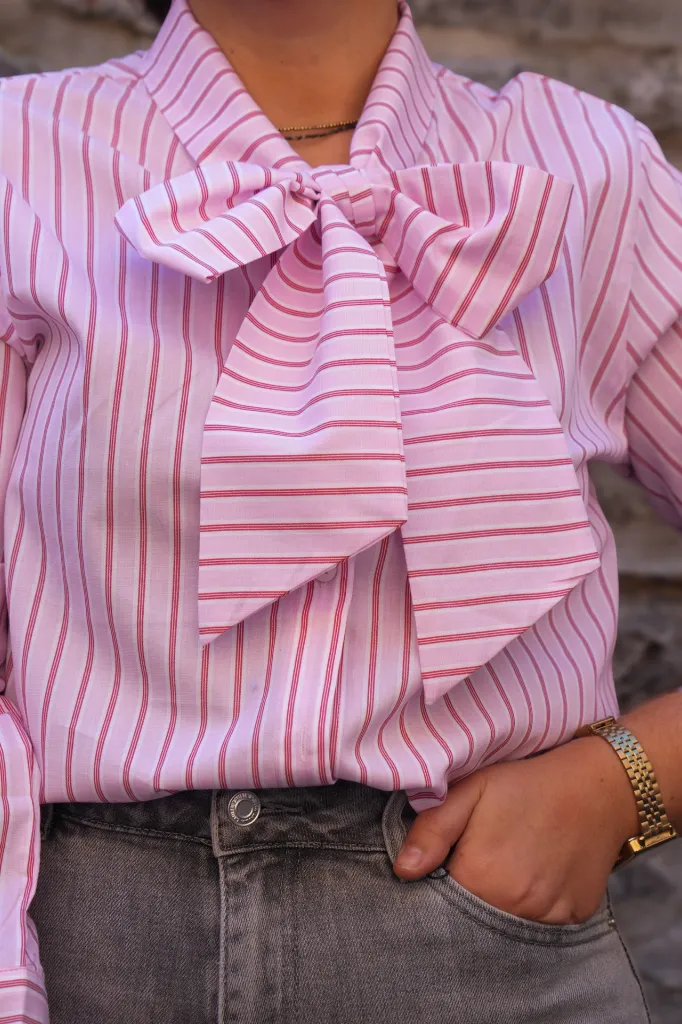 Chemise rayée - Lavallière - Rose (vue 4)