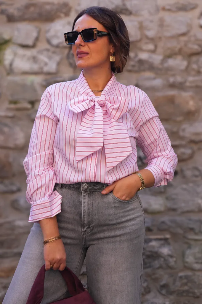 Chemise rayée - Lavallière - Rose (vue 5)