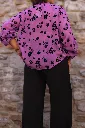Blouse fleurs floquées - Col volanté - Violet (vue 3)