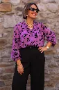 Blouse fleurs floquées - Col volanté - Violet (vue 4)