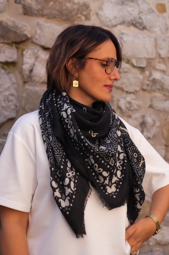 Foulard carré - Imprimé bandana - Noir (vue 2)