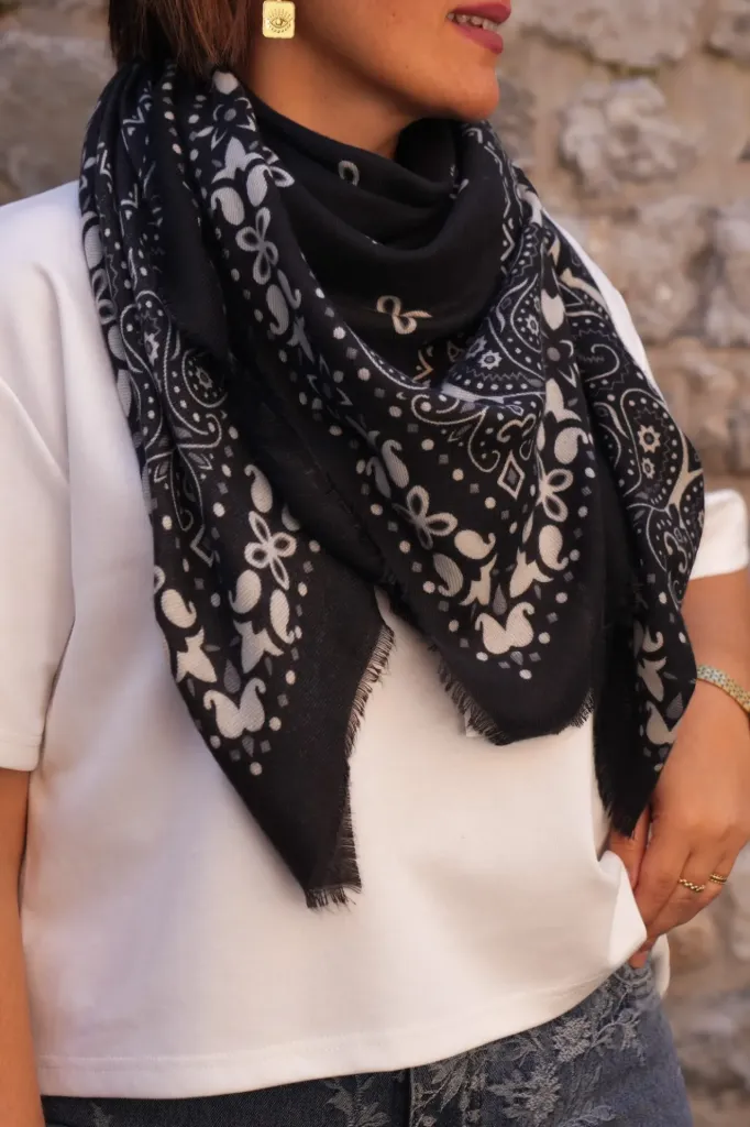 Foulard carré - Imprimé bandana - Noir (vue 3)