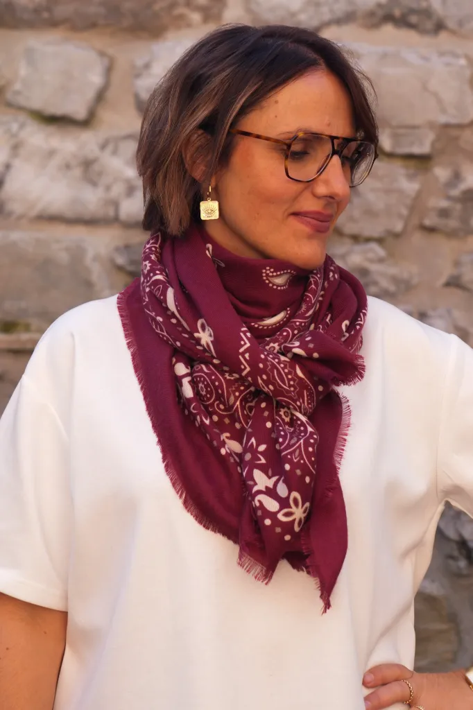 Foulard carré - Imprimé bandana - Bordeaux (vue 2)