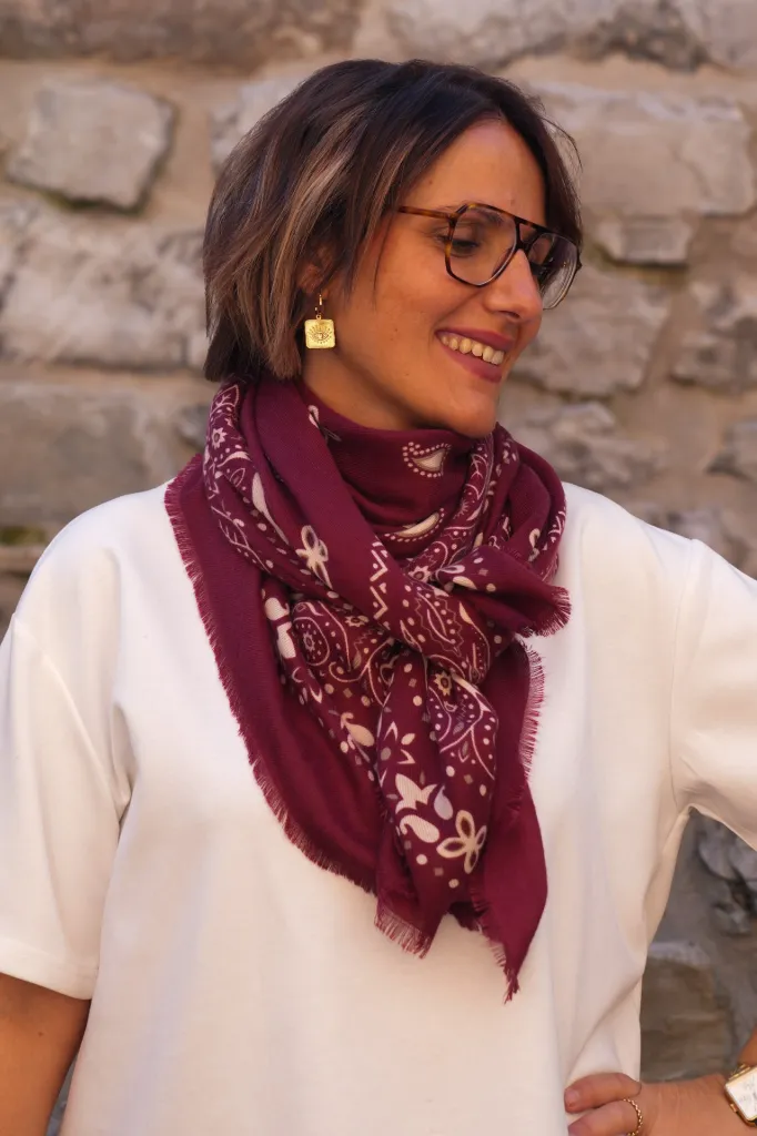 Foulard carré - Imprimé bandana - Bordeaux (vue 3)