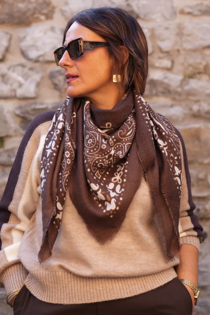 Foulard carré - Imprimé bandana - Café (vue 4)