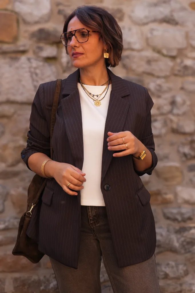 Blazer à fines rayures - Lisa - Café (vue 2)