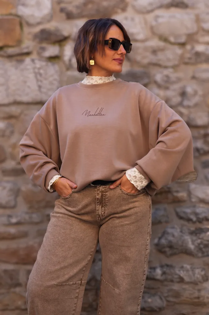 Sweat-shirt ultra doux - Manhattan - Taupe (vue 3)