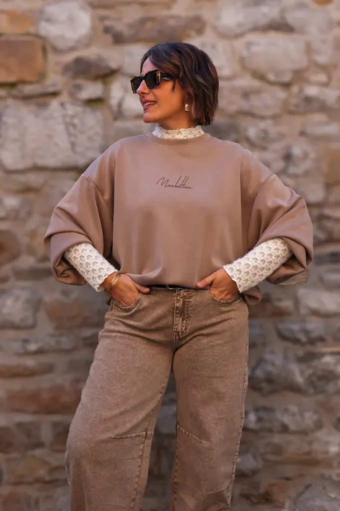Sweat-shirt ultra doux - Manhattan - Taupe (vue 4)