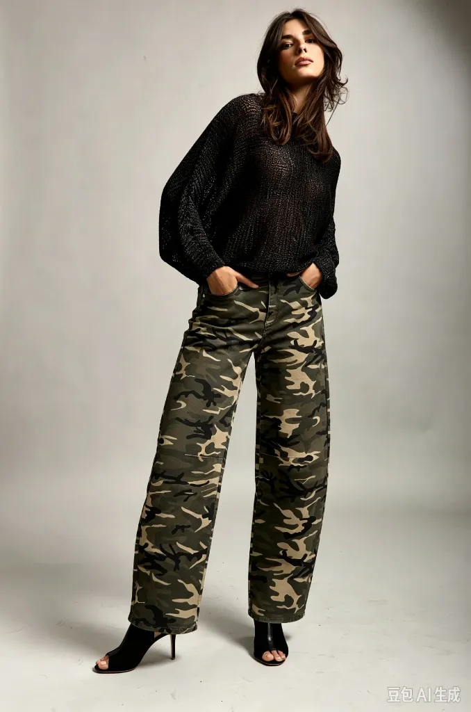 Pantalon barrel imprimé camouflage - Kaki (vue 2)