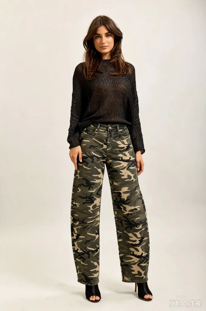 Pantalon barrel imprimé camouflage - Kaki (vue 3)