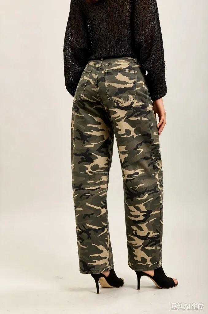 Pantalon barrel imprimé camouflage - Kaki (vue 4)