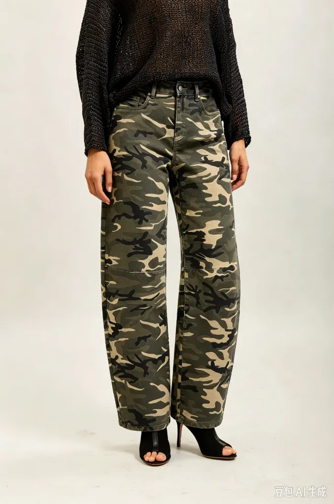 Pantalon barrel imprimé camouflage - Kaki (vue 5)