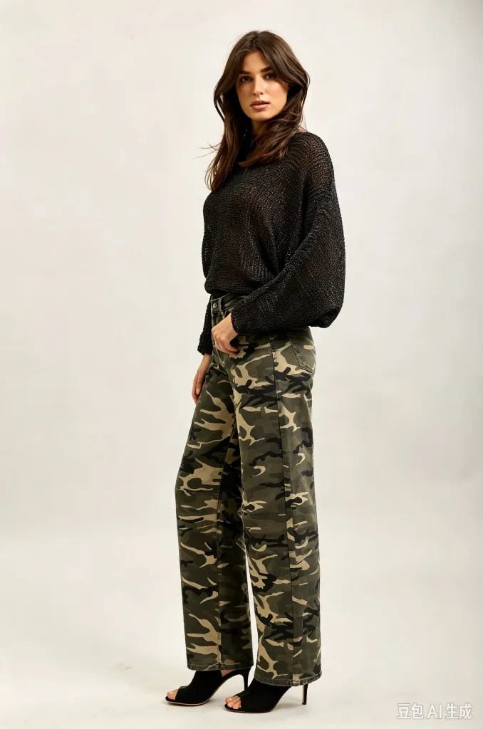 Pantalon barrel imprimé camouflage - Kaki (vue 6)