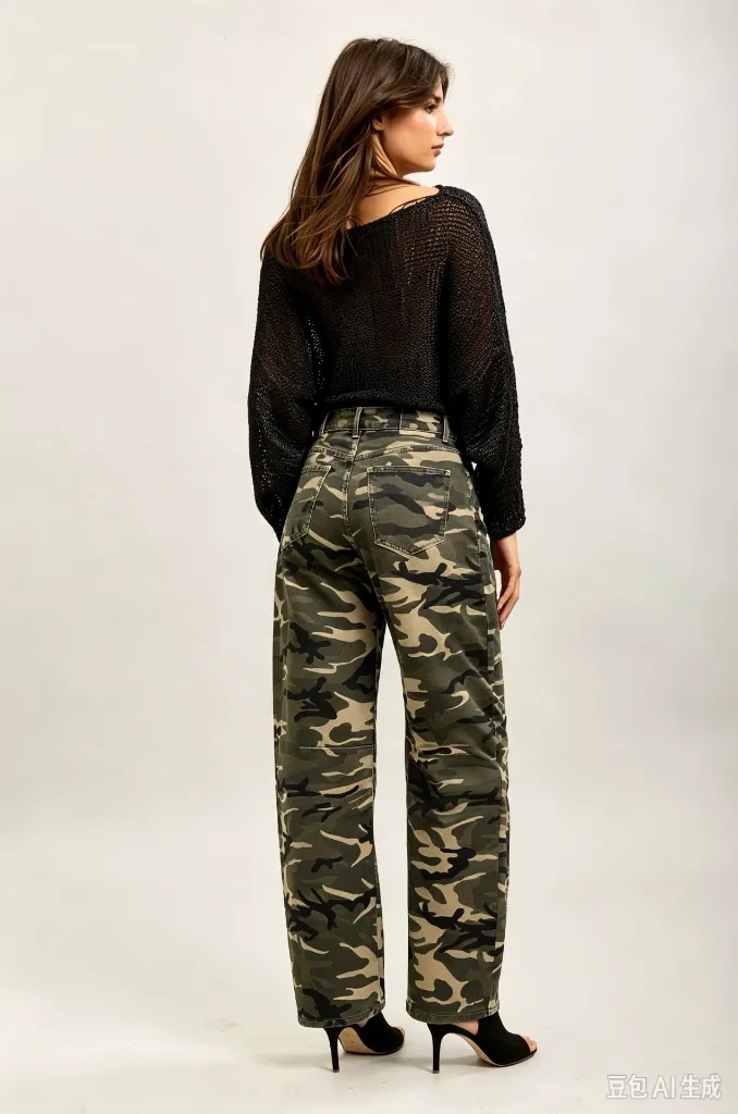 Pantalon barrel imprimé camouflage - Kaki (vue 7)