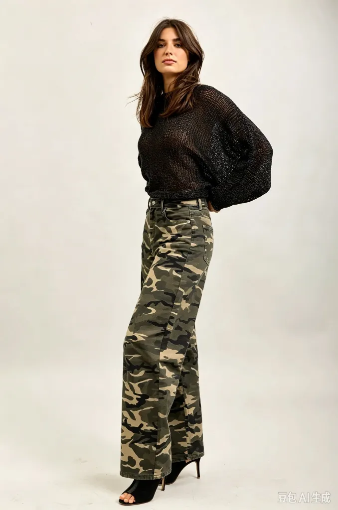 Pantalon barrel imprimé camouflage - Kaki (vue 8)