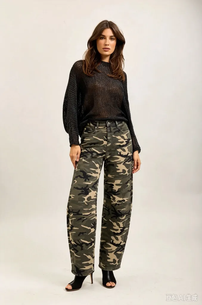 Pantalon barrel imprimé camouflage - Kaki (vue 9)