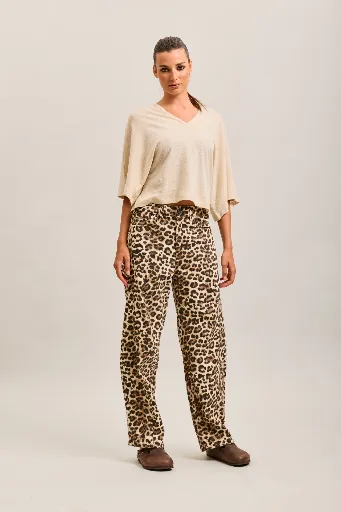 Jeans barrel imprimé léopard - Beige