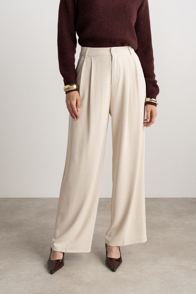 Pantalon de tailleur fluide avec plis plats - Pina - Beige — vue 2