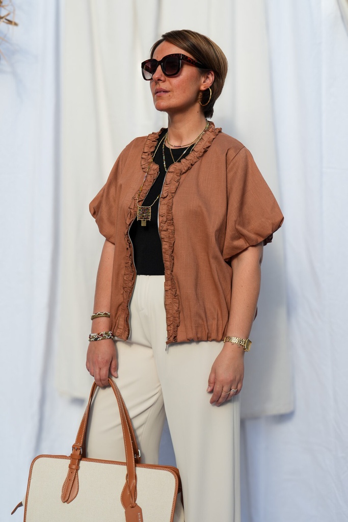Pantalon de tailleur fluide avec plis plats - Pina - Beige — vue 8