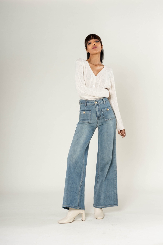 Jeans super wide leg avec poches appliquées - Flora - Bleu vintage — vue 2