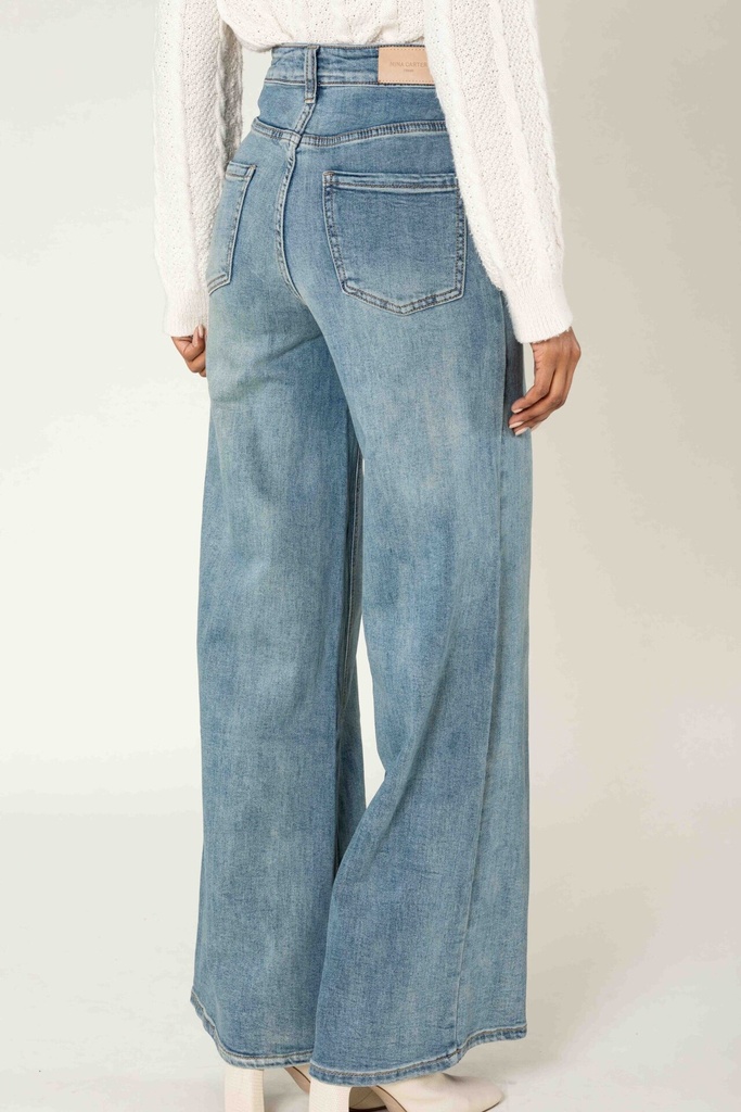 Jeans super wide leg avec poches appliquées - Flora - Bleu vintage (vue 4)