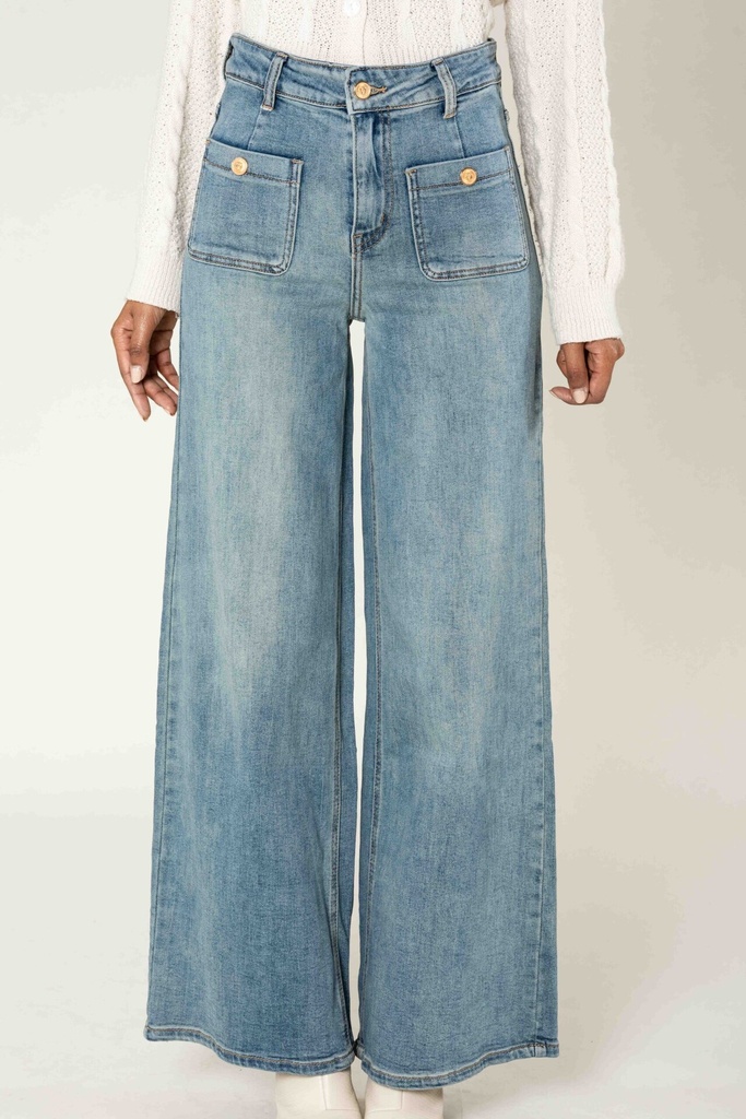 Jeans super wide leg avec poches appliquées - Flora - Bleu vintage (vue 5)