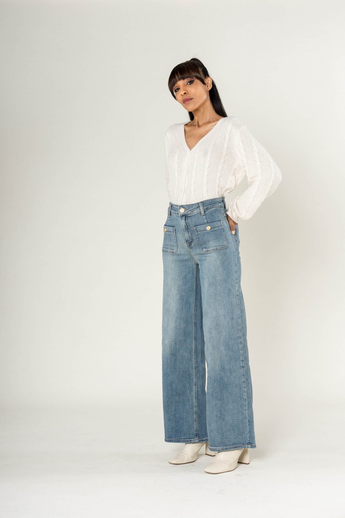 Jeans super wide leg avec poches appliquées - Flora - Bleu vintage (vue 8)