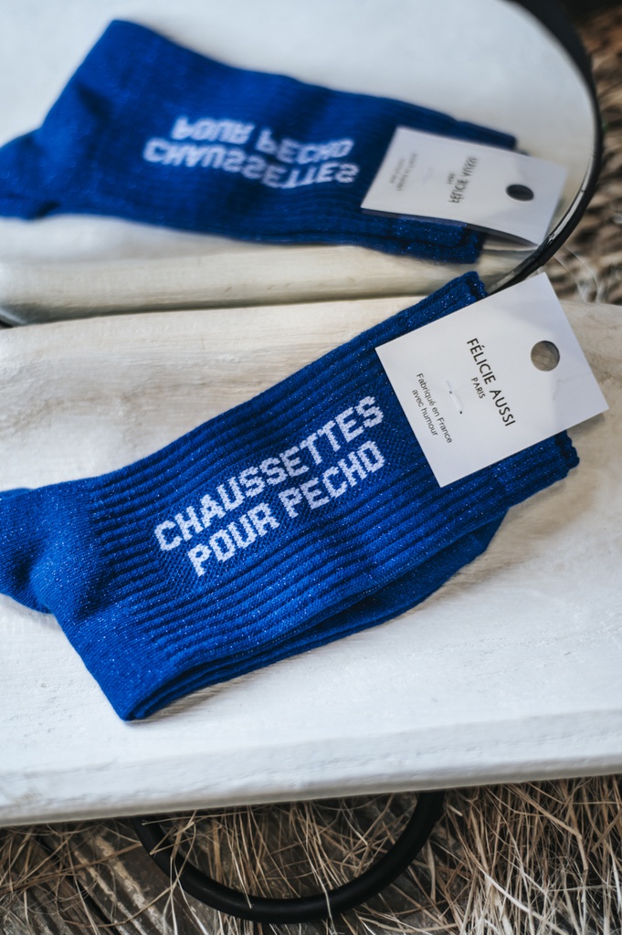 [5CHPECBP36] Chaussettes - Félicie Aussi - Pour pecho - Bleu paillettes - 36/40