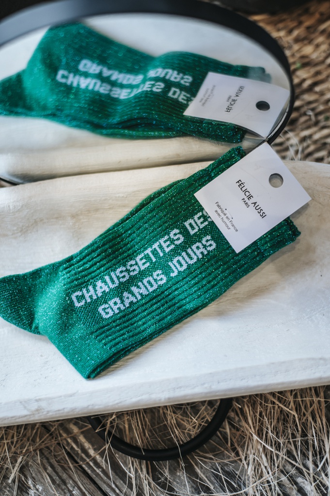 [5CHDGJVP36] Chaussettes - Félicie Aussi - Des grands jours - Vert paillettes - 36/40