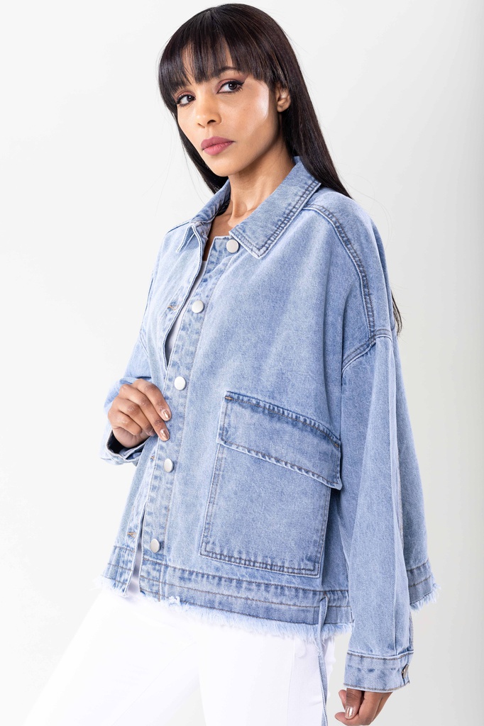 [S562-3-bleujeans-L] Veste en jeans oversized - Zoé - bleu jeans (L)