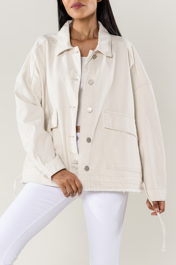 [S562-25-creme-L] Veste en jeans oversized - Zoé - crême (L)