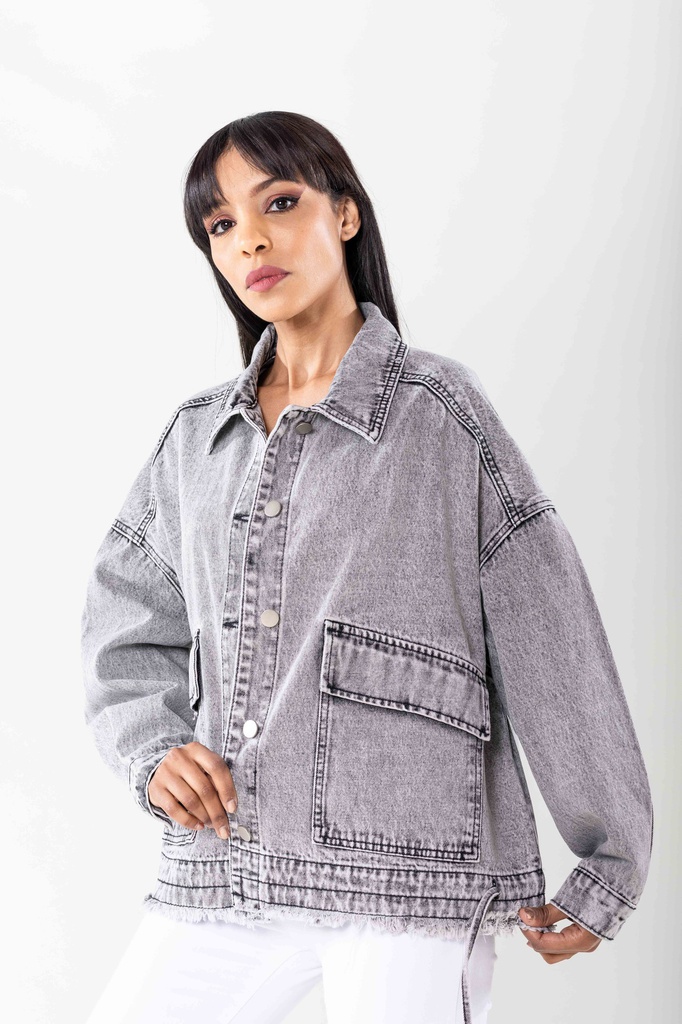 [S562-1-gris-L] Veste en jeans oversized - Zoé - gris (L)